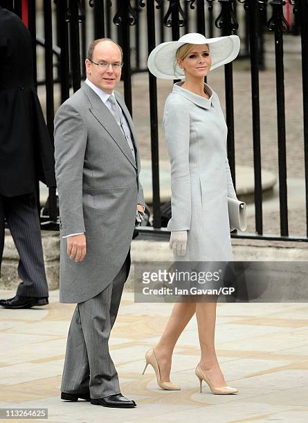 Prince Albert II of Monaco and Charlene Wittstock arrive to attend the Royal Wedding of Prince William to Catherine Middleton at Westminster Abbey on...