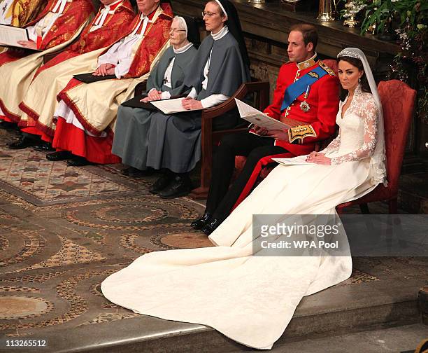 Prince William and Catherine Middleton during their wedding service in Westminster Abbey ahead of the Royal Wedding of Prince William to Catherine...