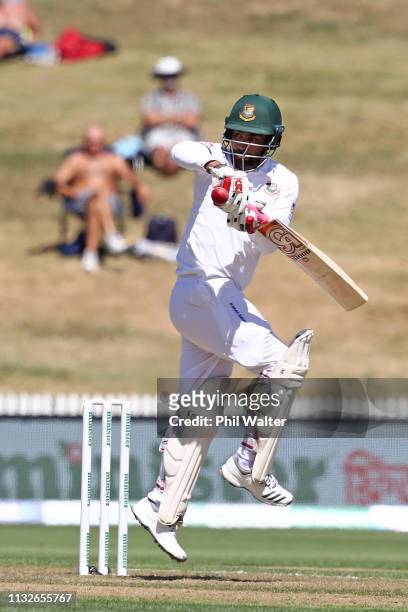 Tamim Iqbal of Bangladesh bats during day one of the First Test match in the series between New Zealand and Bangladesh at Seddon Park on February 28,...