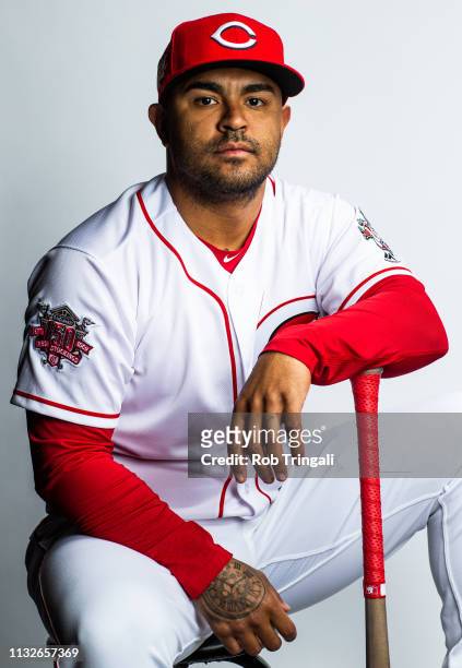 Christian Colon of the Cincinnati Reds poses for a portrait at the Cincinnati Reds Player Development Complex on February 19, 2019 in Goodyear,...