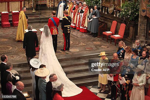 Kate Middleton arrives with her father Michael Middleton to join Prince William and Prince Harry in Westminster Abbey in London for the Royal Wedding...