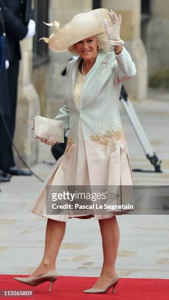 Camilla, Duchess of Cornwall arrives to attend the Royal Wedding of Prince William to Catherine Middleton at Westminster Abbey on April 29, 2011 in...