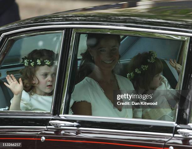 Sister of the bride and Maid of Honour Pippa Middleton , Grace Van Cutsem and Eliza Lopes arrive to attend the Royal Wedding of Prince William to...