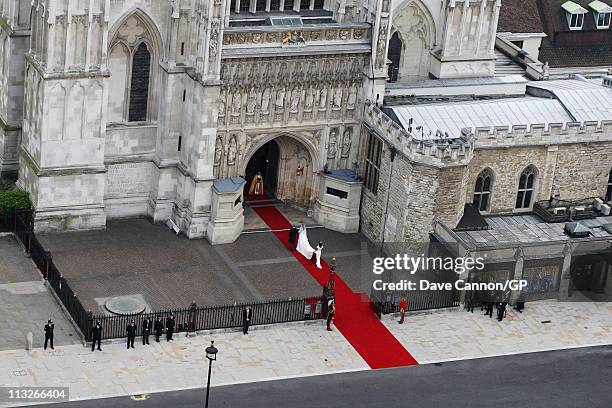 Catherine Middleton with her father Michael Middleton and Maid of Honour Pippa Middleton are greeted by The Very Reverend Dr John Hall, Dean of...