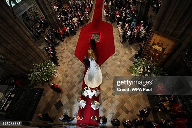 Catherine Middleton with her Father Michael Middleton and Bridesmaids arrive in Westminster Abbey for her Royal Wedding to Prince William at...