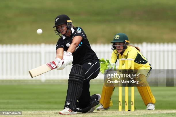Suzie Bates of New Zealand bats during the Governor-General's XI v New Zealand Tour match at Drummoyne Oval on February 28, 2019 in Sydney, Australia.