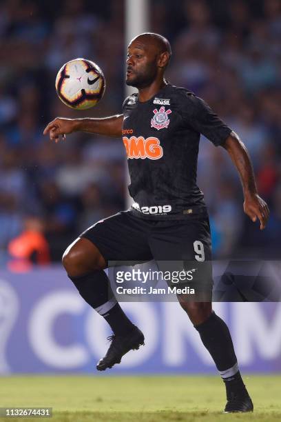 Vagner Love of Corinthians during a match between Racing Club and Corinthians as part of Copa CONMEBOL Sudamericana at Presidente Peron Stadium on...