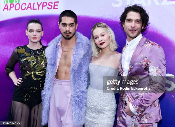 Roxane Mesquida, Avan Jogia, Kelli Berglund, and Tyler Posey attend the new Starz series "Now Apocalypse" premiere at Hollywood Palladium on February...