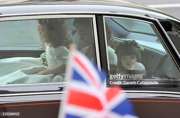 Sister of the bride and Maid of Honour Pippa Middleton , Grace Van Cutsem and Eliza Lopes arrive to attend the Royal Wedding of Prince William to...