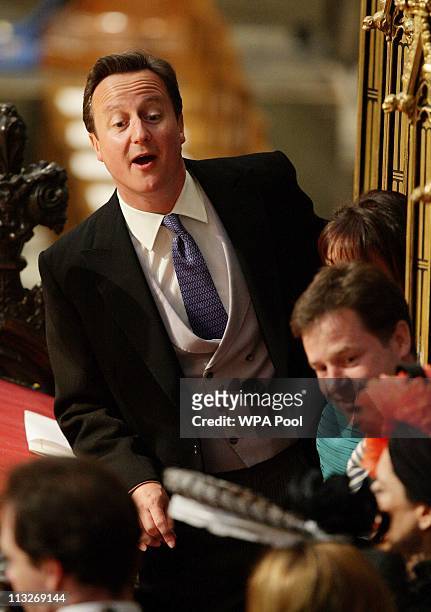 Prime Minister David Cameron arrives in Westminster Abbey for the Royal Wedding of Prince William to Catherine Middleton at Westminster Abbey on...