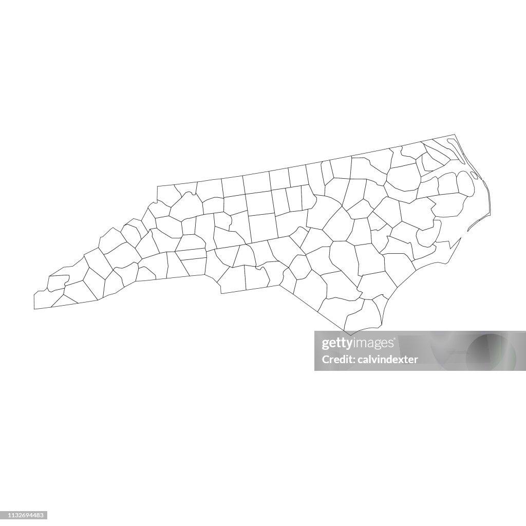 North Carolina state map with counties