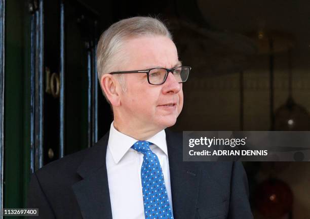 Britain's Environment, Food and Rural Affairs Secretary Michael Gove leaves his residence in west London on March 25, 2019. - British Prime Minister...