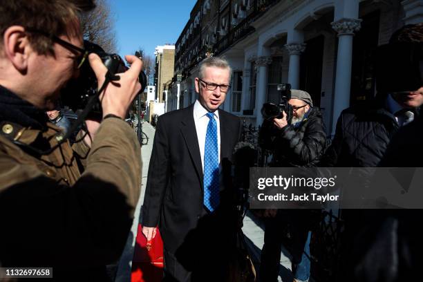 Secretary of State for Environment, Food and Rural Affairs Michael Gove leaves his home ahead of a Cabinet meeting on March 25, 2019 in London,...