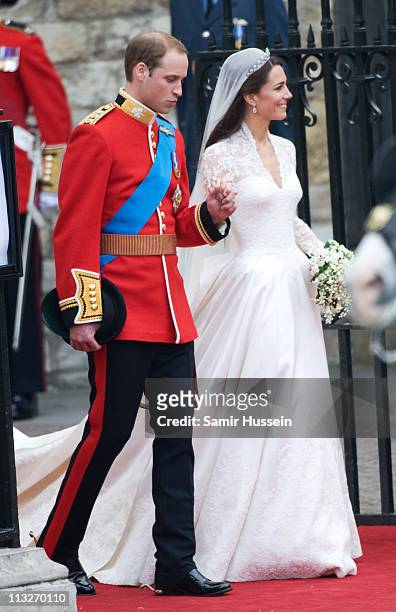 Catherine, Duchess of Cambridge and Prince William, Duke of Cambridge leave after their Wedding at Westminster Abbey on April 29, 2011 in London,...