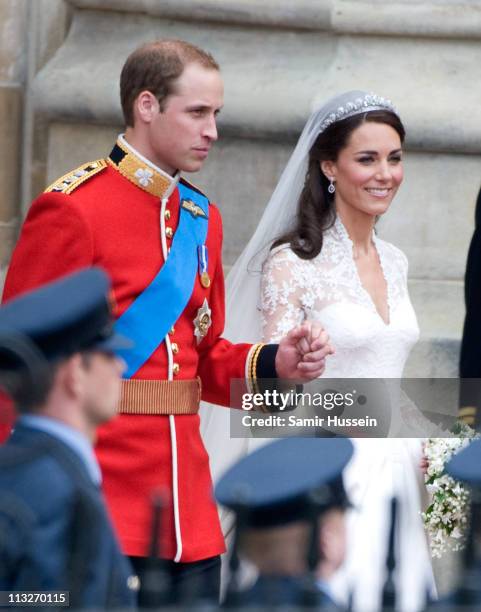 Catherine, Duchess of Cambridge and Prince William, Duke of Cambridge leave after their Wedding at Westminster Abbey on April 29, 2011 in London,...