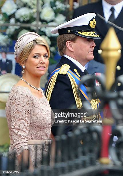 Prince Willem-Alexander of the Netherlands and Princess Maxima of the Netherlands leave the Abbey following the marriage of Their Royal Highnesses...