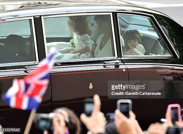 Sister of the bride and Maid of Honour Pippa Middleton Bridesmaids Grace Van Cutsem and Eliza Lopes arrive to attend the Royal Wedding of Prince...