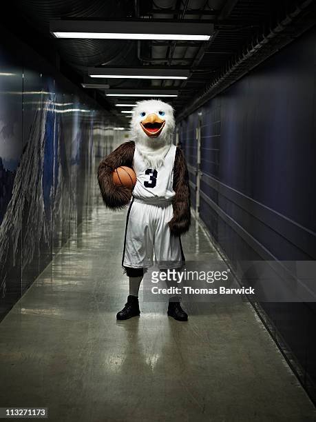 eagle mascot standing in hallway of arena - mascotte photos et images de collection