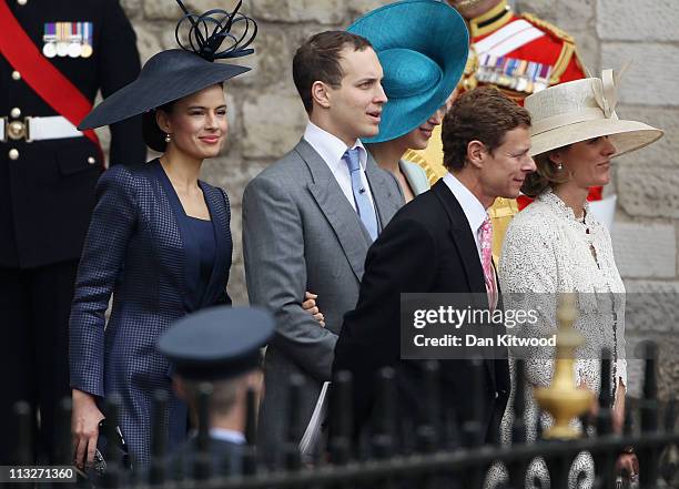 Lord Frederick Windsor and Lady Sophie Windsor leave the Abbey following the Royal Wedding of Prince William, Duke of Cambridge and Catherine,...
