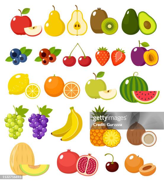 fruit on a white background isolated - fruits and vegetables isolated stock illustrations