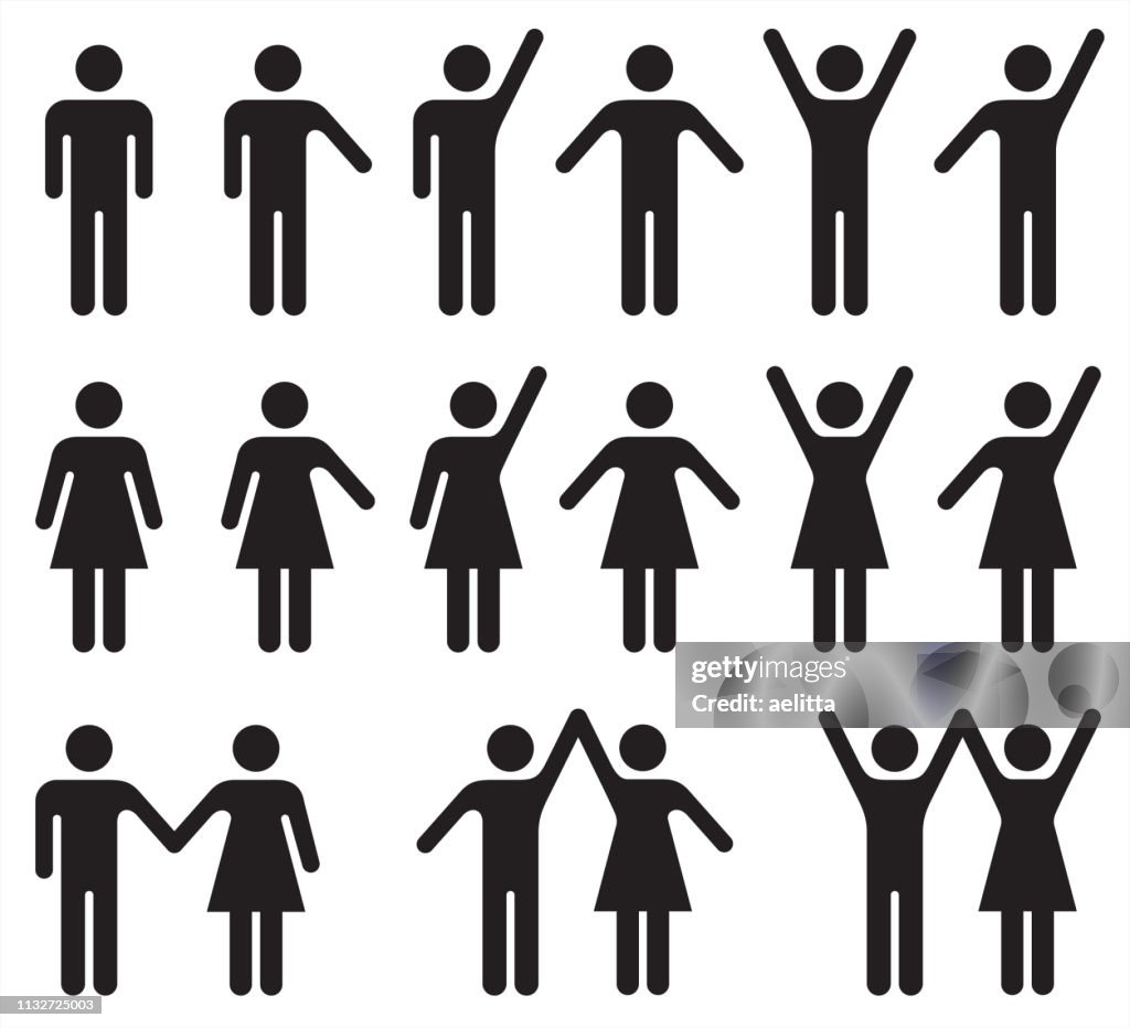 Satz von Menschen Ikonen in Schwarz-Weiß – Mann und Frau.