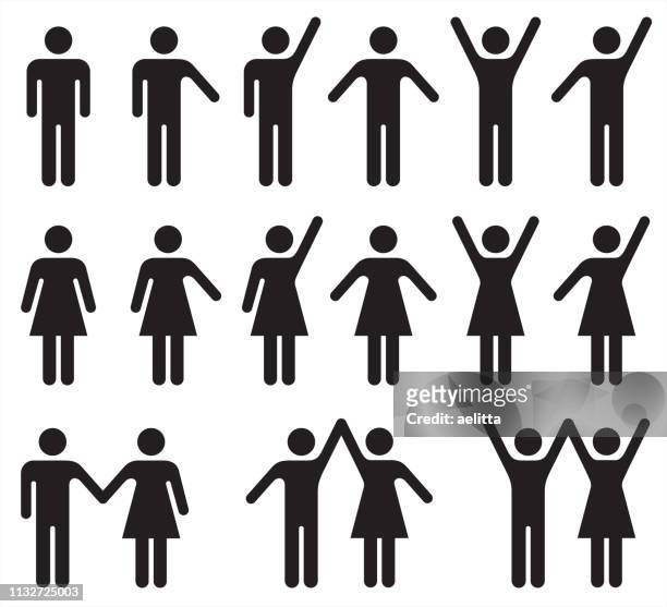 set of people icons in black and white – man and woman. - human arm stock illustrations