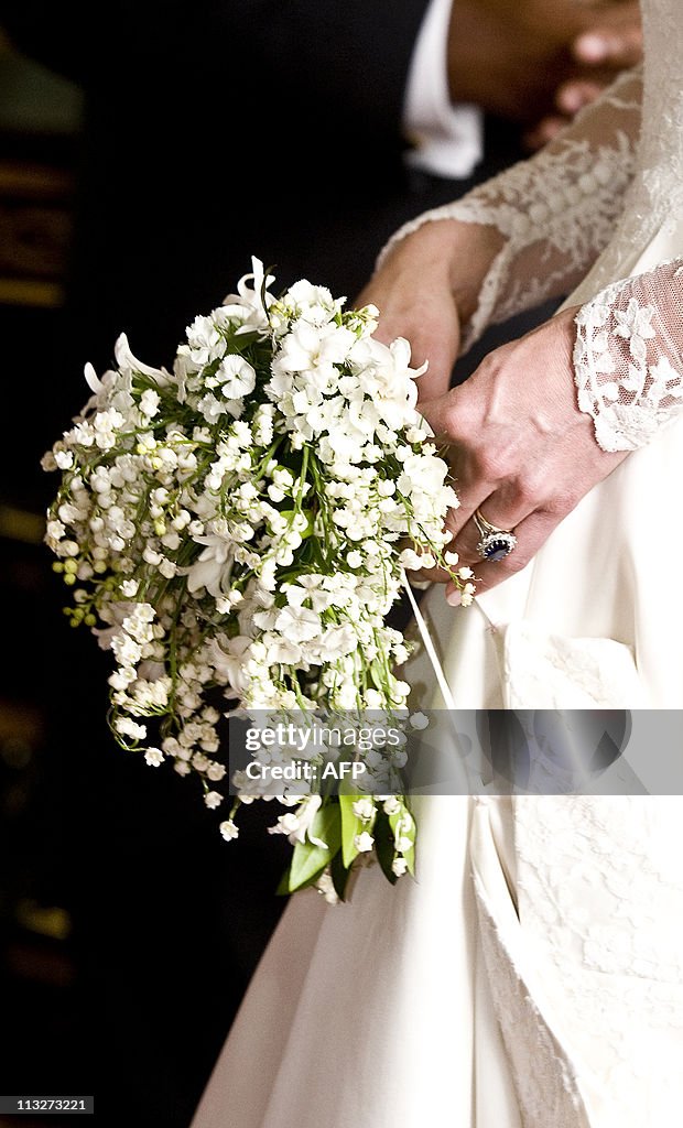 A picture shows the wedding and engageme