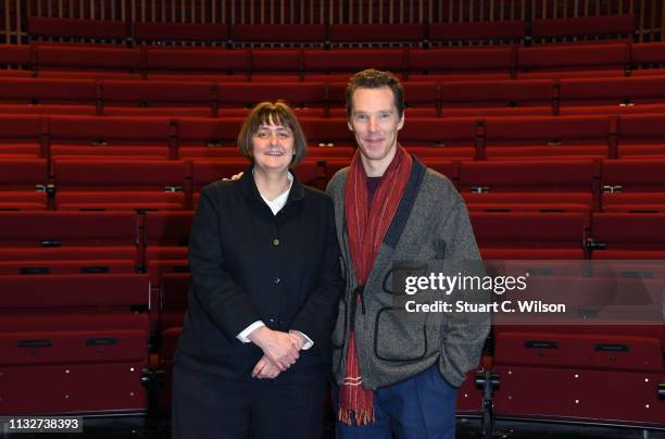 Benedict Cumberbatch poses with the new LAMDA Director, Sarah Frankcom, at LAMDA on February 28, 2019 in London, England.