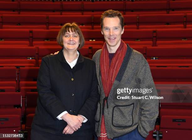 Benedict Cumberbatch poses with the new LAMDA Director, Sarah Frankcom, at LAMDA on February 28, 2019 in London, England.
