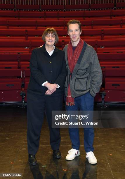 Benedict Cumberbatch poses with the new LAMDA Director, Sarah Frankcom, at LAMDA on February 28, 2019 in London, England.