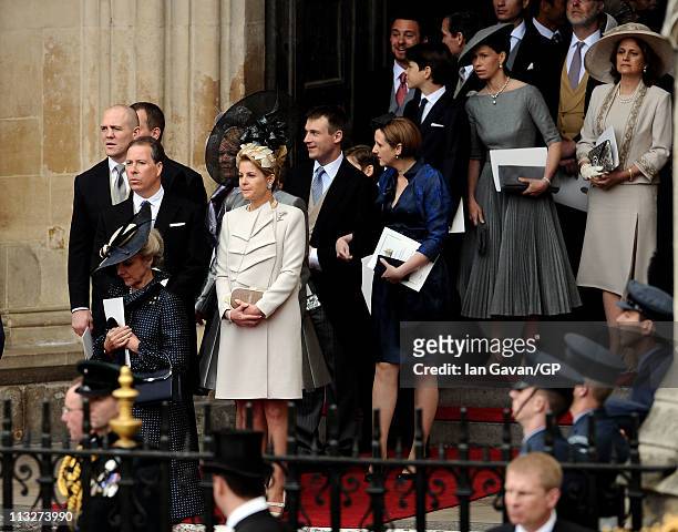 Princess Alexandra, Viscount David Linley, Viscountess Serena Linley, Zara Phillips, Mike Tindall, Lady Sarah Chatto exit Westminster Abbey after the...