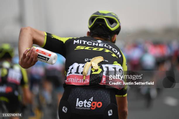 Jack Bauer of New Zealand and Team Mitchelton-Scott / Banana / Feed Zone / Bottle / Detail view / during the 5th UAE Tour 2019, Stage 5 a 181km stage...