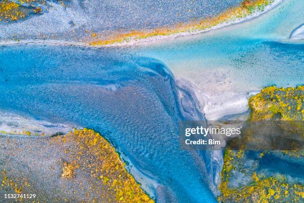 crystal clear river in iceland - blue aerial stock pictures, royalty-free photos & images