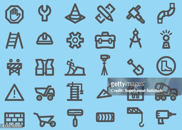 under construction thick line icons set - thick stock illustrations