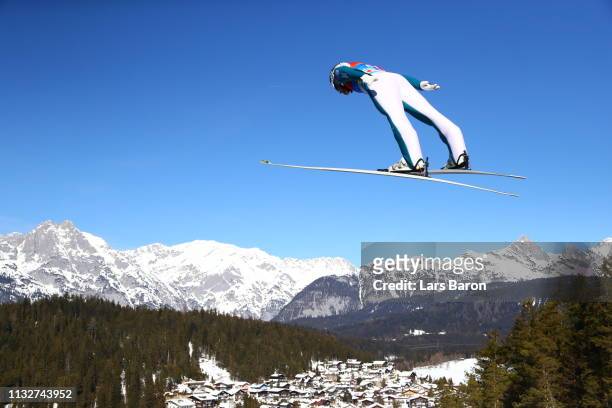 Jarl Magnus Riiber of Norway competes in the ski jumping HS109 leg of the nordic combined during the 2019 Stora Enso FIS World Ski Championships at...