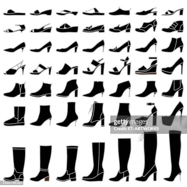 stockillustraties, clipart, cartoons en iconen met vrouwen schoenen silhouett - shoe collection