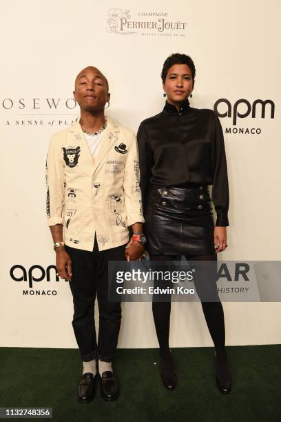 Pharrell Williams and wife Helen Lasichanh attend the amfAR Gala Hong Kong 2019 at the Rosewood Hong Kong on March 25, 2019 in Hong Kong, Hong Kong.