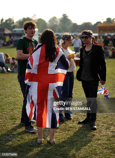 Royal supporters gather on Clapham Common, in south west London, to celebrate the royal wedding of Britain's Prince William and Kate, Duchess of...