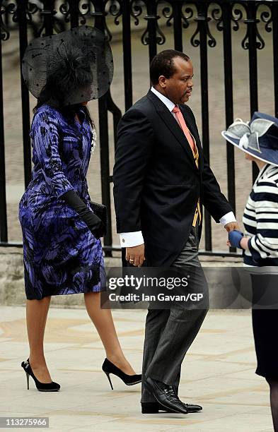 King Mswati III of Swaziland arrives to attend the Royal Wedding of Prince William to Catherine Middleton at Westminster Abbey on April 29, 2011 in...