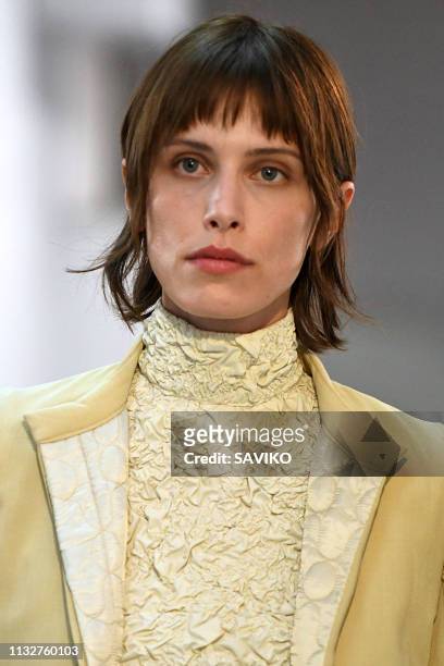 Model walks the runway at the Lemaire Ready to Wear fashion show during Paris Fashion Week Autumn/Winter 2019/2020 on February 27, 2019 in Paris,...