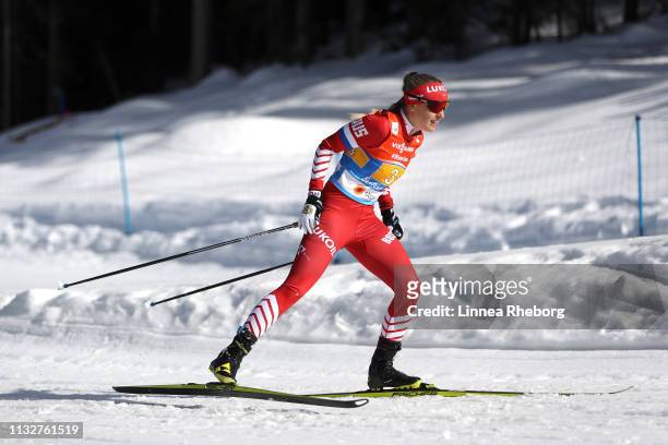 Anna Nechaevskaya of Russia during the 4x5km Women's Cross Country Relay at the FIS Nordic World Ski Championships on February 28, 2019 in Seefeld,...