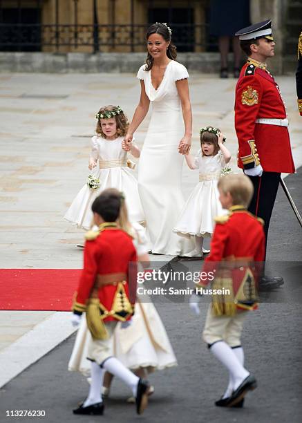Pippa Middleton with Grace van Cutsem and Eliza Lopez arrive for the marriage of Their Royal Highnesses Prince William Duke of Cambridge and...