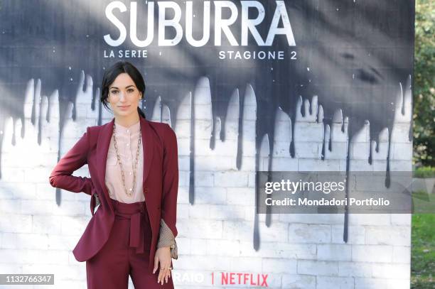 Italian actress Cristina Pelliccia during Suburra - The series - second season photocall at the Casa del Cinema at Villa Borghese. Rome, February...