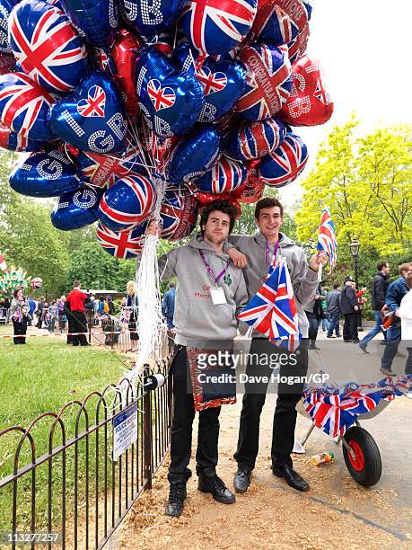Baloon Sellers pose for a portrait during the Royal Wedding of Prince William to Catherine Middleton on April 29, 2011 in London, England. The...