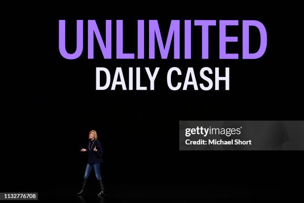 Jennifer Bailey, vice president of Apple Pay, speaks during an Apple product launch event at the Steve Jobs Theater at Apple Park on March 25, 2019...