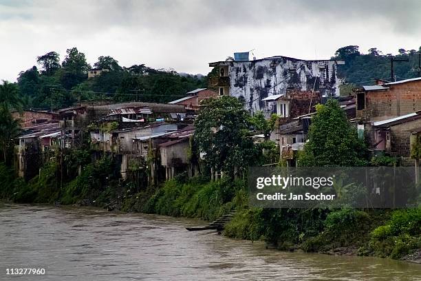 General view of the San Juan river, where hundreds of women work every day looking for gold on May 26, 2004 in ChocÃ³. This place, where many women...