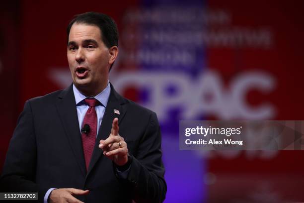 Former Governor Scott Walker speaks during CPAC 2019 February 28, 2019 in National Harbor, Maryland. The American Conservative Union hosts the annual...