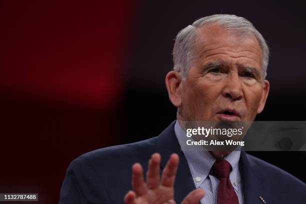 President of the National Rifle Association Oliver North speaks during CPAC 2019 February 28, 2019 in National Harbor, Maryland. The American...