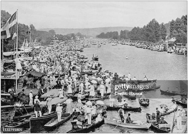 illustrations, cliparts, dessins animés et icônes de photographie noir et blanc antique de l'angleterre et du wales: henley regatta - henley on thames