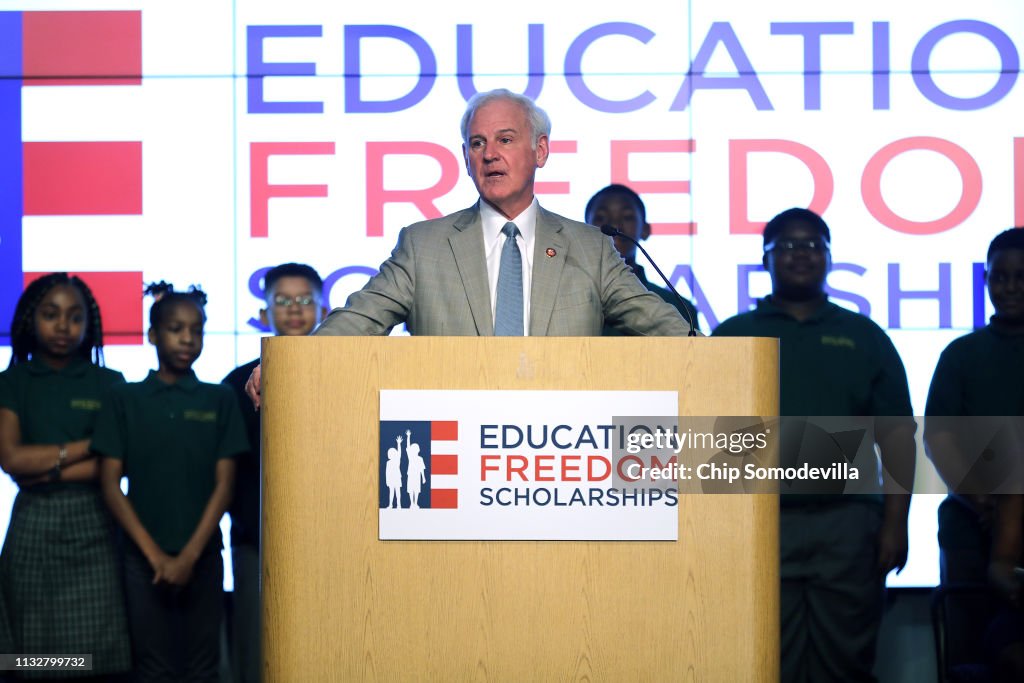 Education Secretary Betsy DeVos Holds A Press Conference With Sen. Ted Cruz and Rep. Bradley Byrne